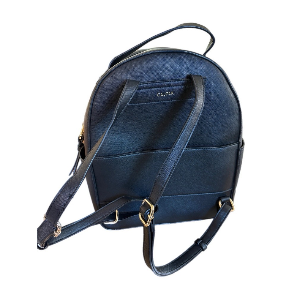 Calpak Kaya  Backpack‎ Black Vegan Leather Whipstitched Gold Trim Sleek Chic - Picture 4 of 11